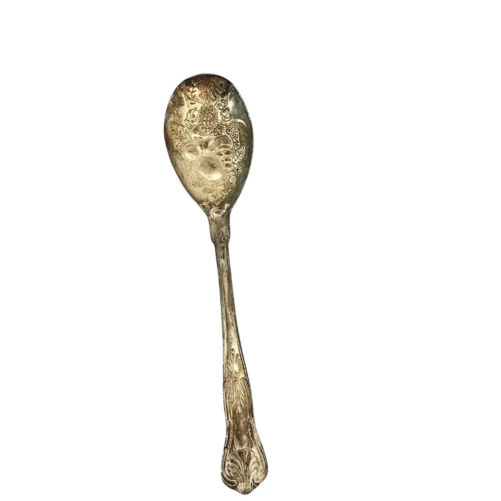 Vintage Silver Plate Fruit Basket Embossed Serving Spoon Shell Handle 8.5 Inch
